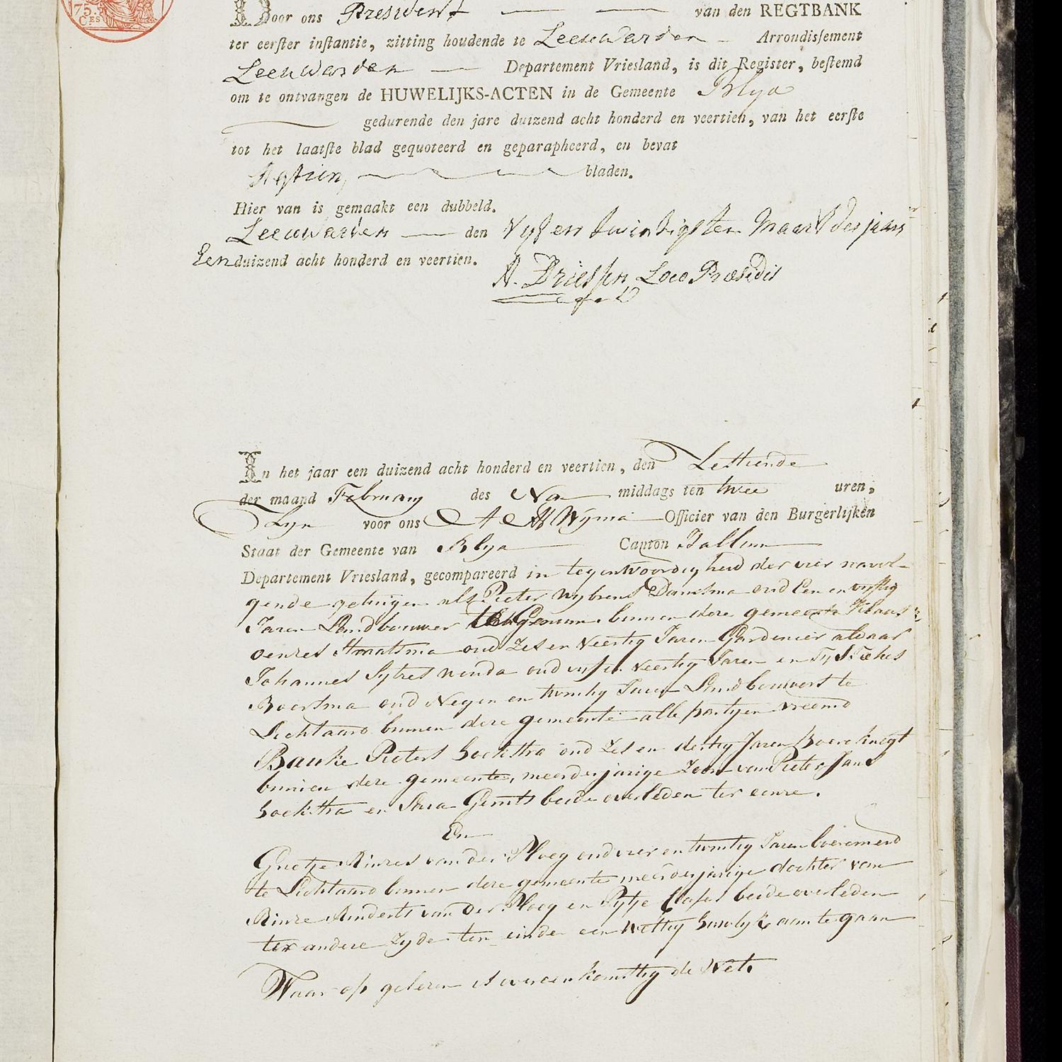 Civil registry of marriages, Blija, 1814, record 1