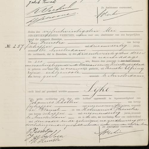 Civil registry of births, Zaandam, 1914, records 254-257