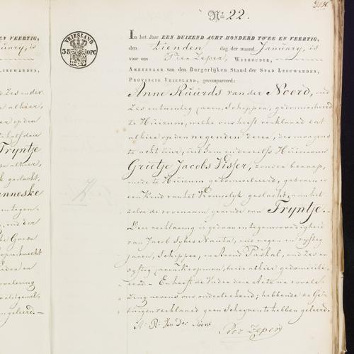 Civil registry of births, Leeuwarden, 1842, records 21-22