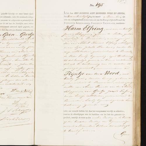 Civil registry of marriages, Leeuwarden, 1862, records 194-195