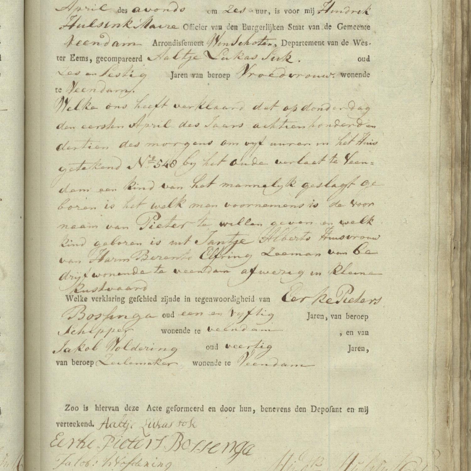 Civil registry of births, Veendam, 1813, record 36