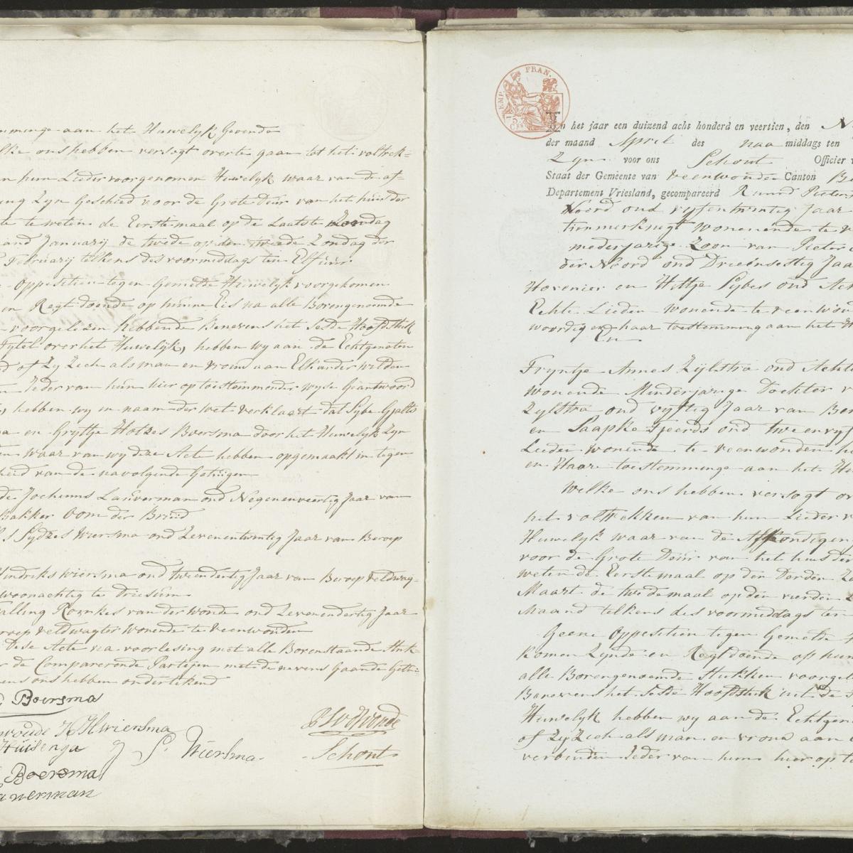 Civil registry of marriages, Veenwouden, 1814, records 1-2