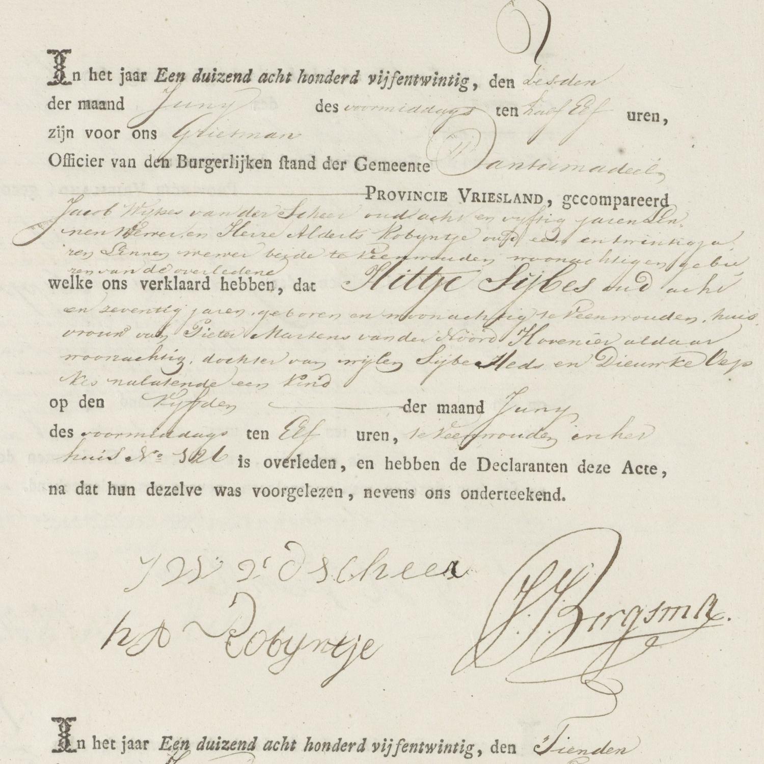 Civil registry of deaths, Dantumadeel, 1825, sheet 17