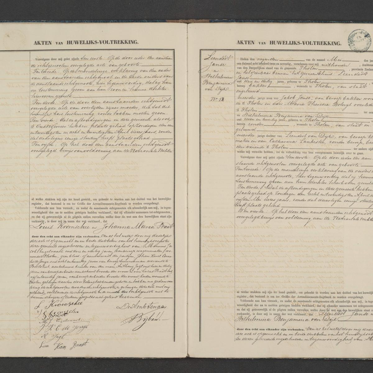 Civil registry of marriages, Tholen, 1872, records 11-12