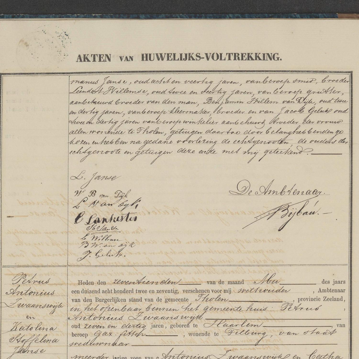 Civil registry of marriages, Tholen, 1872, records 12-14