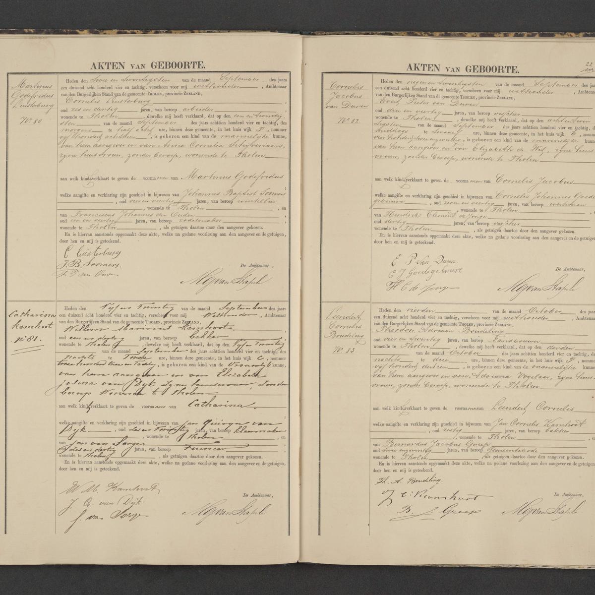 Civil registry of births, Tholen, 1884, records 80-83