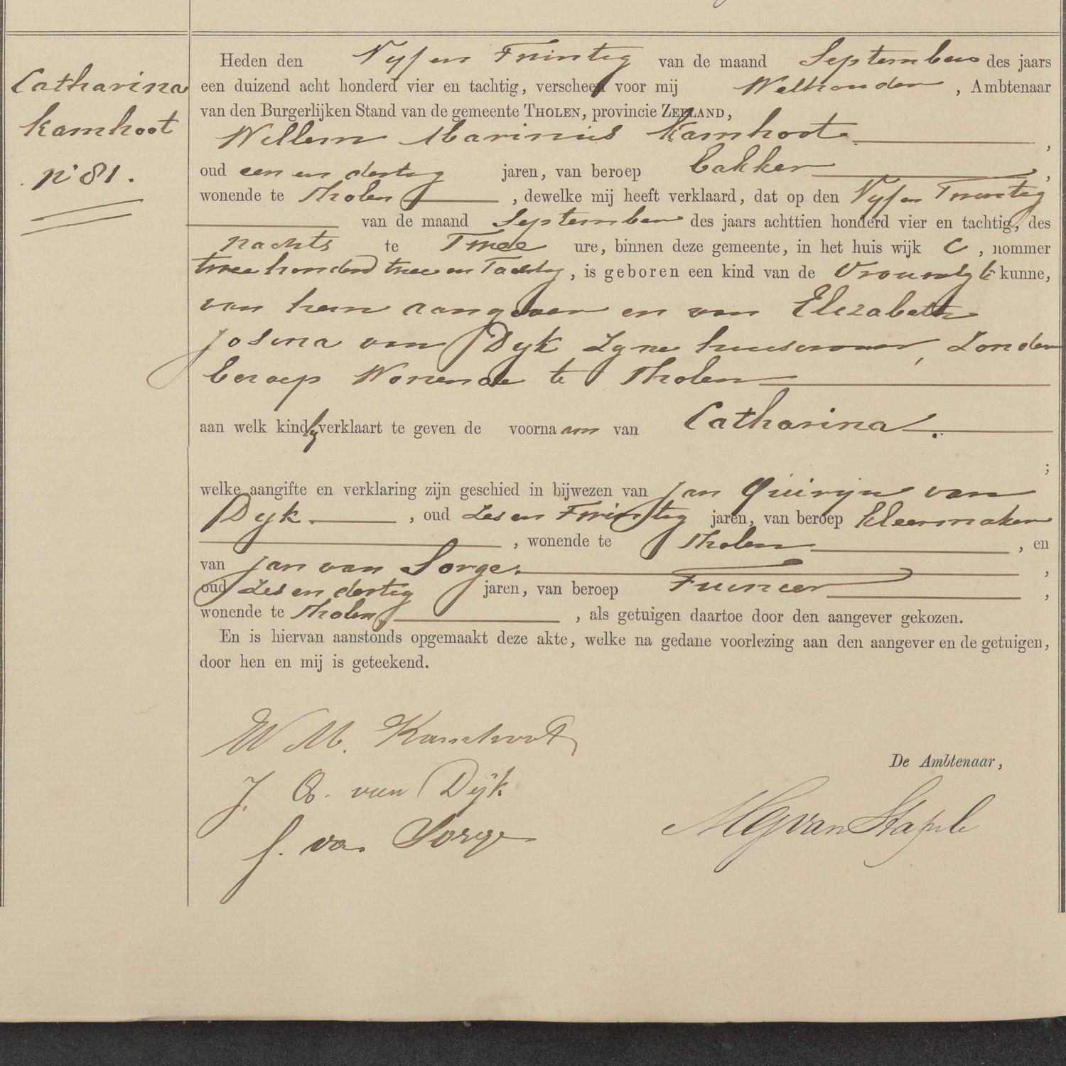 Civil registry of births, Tholen, 1884, records 80-83