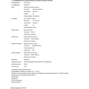 Extract of the marriage record for Jan Cornelis Kamhoot & Johanna Francisca Veerman, civil registry of marriages, Rotterdam, 1906-03-07