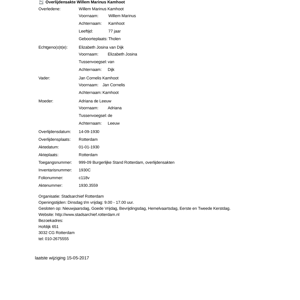 Extract of the death record for Willem Marinus Kamhoot, civil registry of deaths, Rotterdam, 1930-09-14