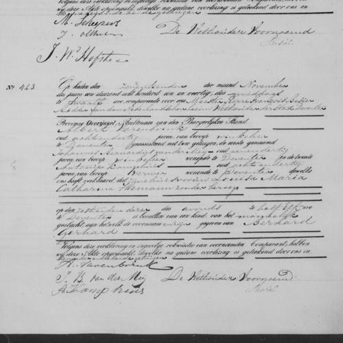 Civil registry of births, Deventer, 1841, records 420-423