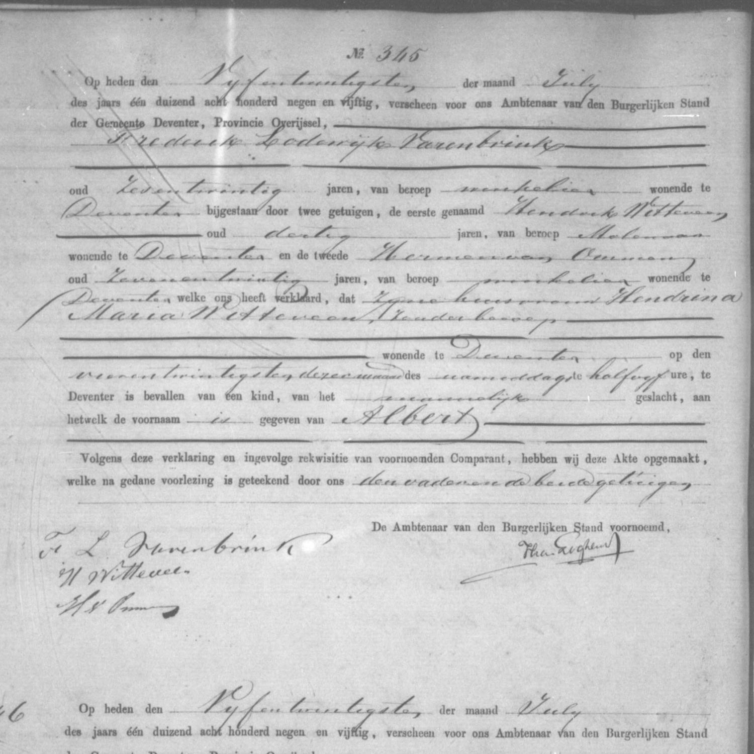 Civil registry of births, Deventer, 1859, records 345-348