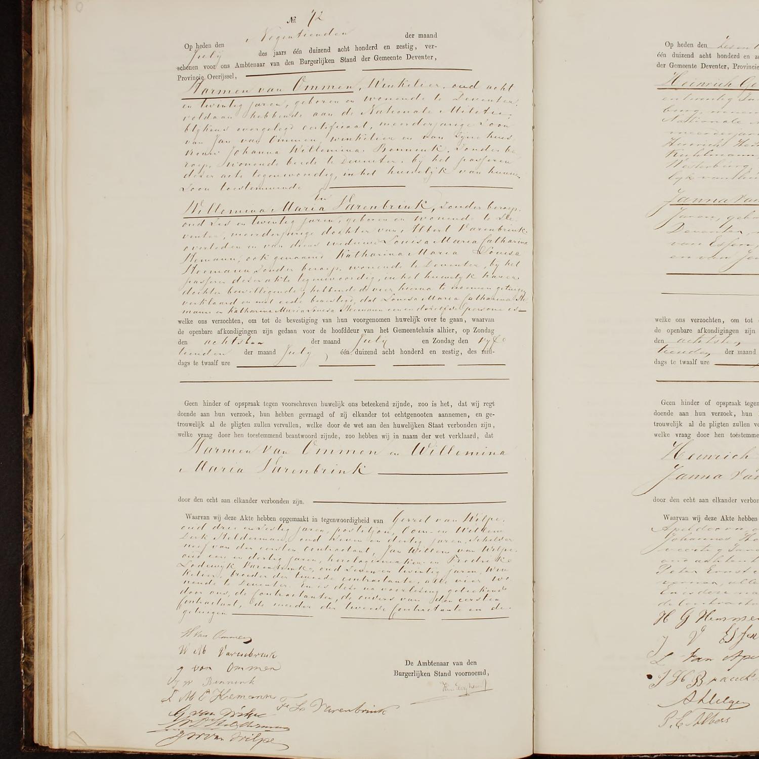 Civil registry of marriages, Deventer, 1860, records 72-73