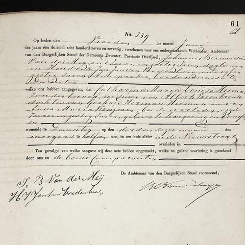 Civil registry of deaths, Deventer, 1877, records 237-240