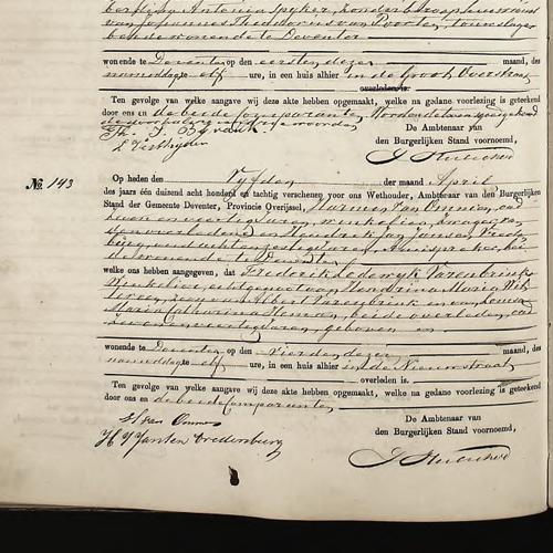 Civil registry of deaths, Deventer, 1880, records 141-146