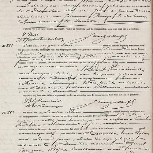 Civil registry of deaths, Deventer, 1890, records 276-283