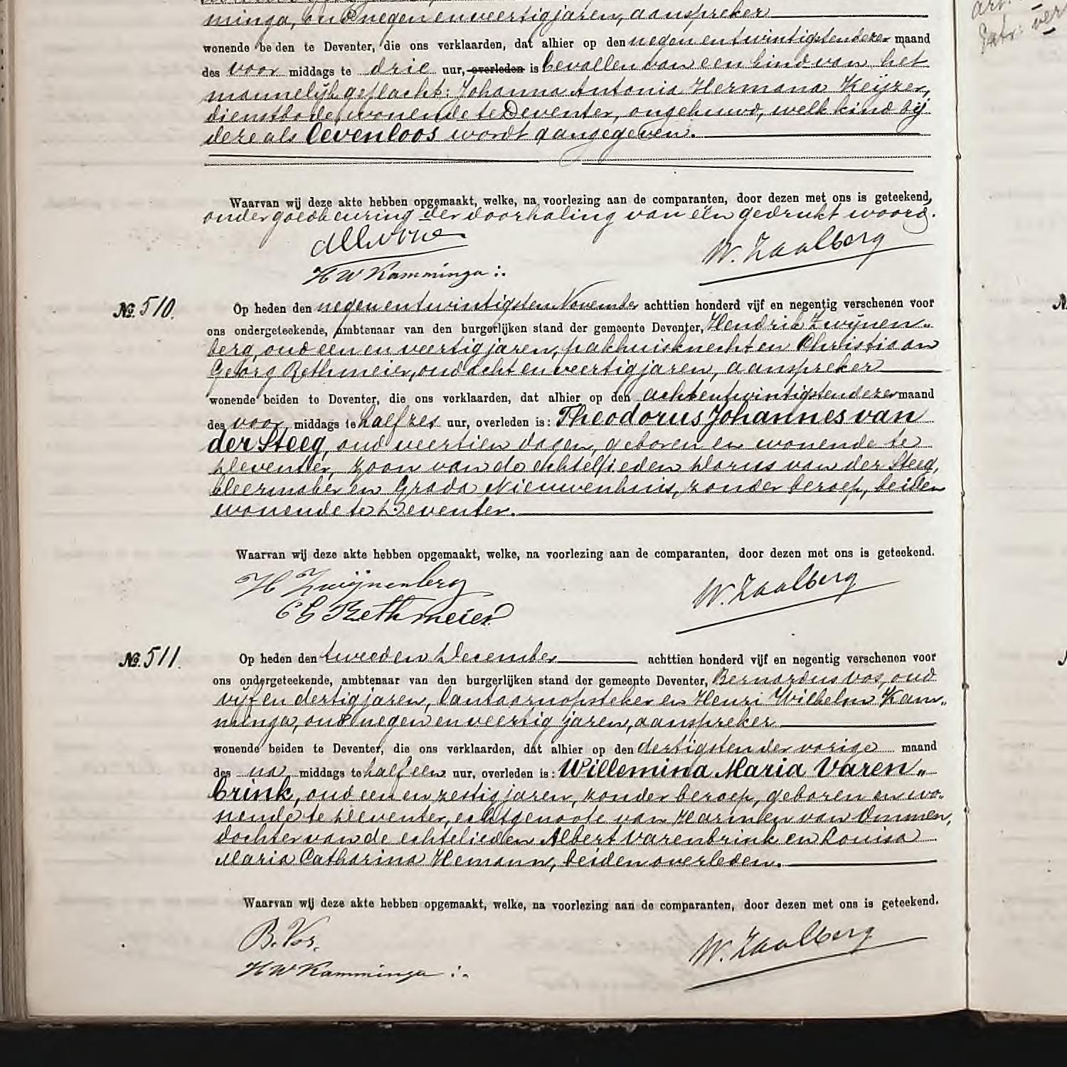 Civil registry of deaths, Deventer, 1895, records 508-515