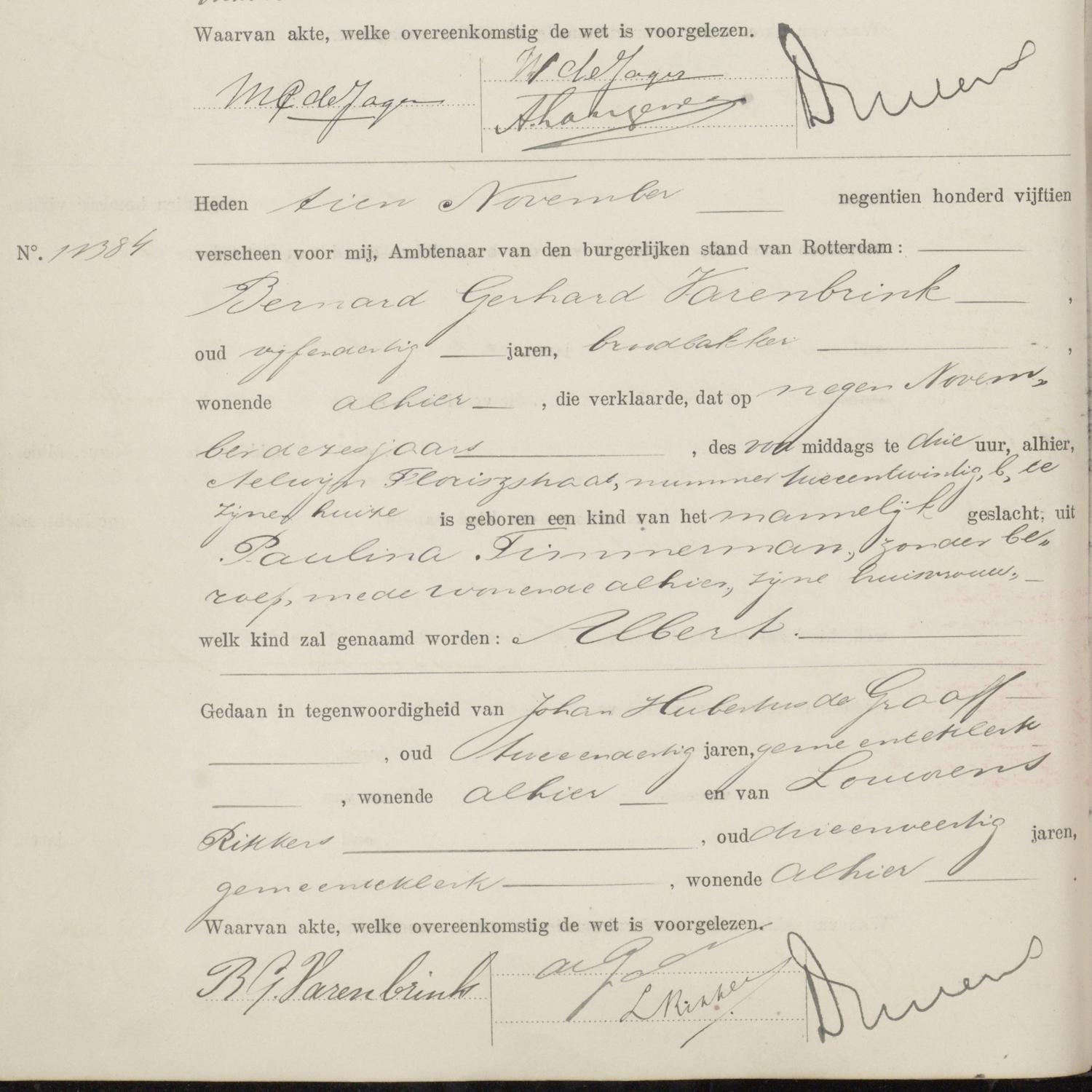 Civil registry of births, Rechtbank Rotterdam, 1915, records 11382-11388 (even)