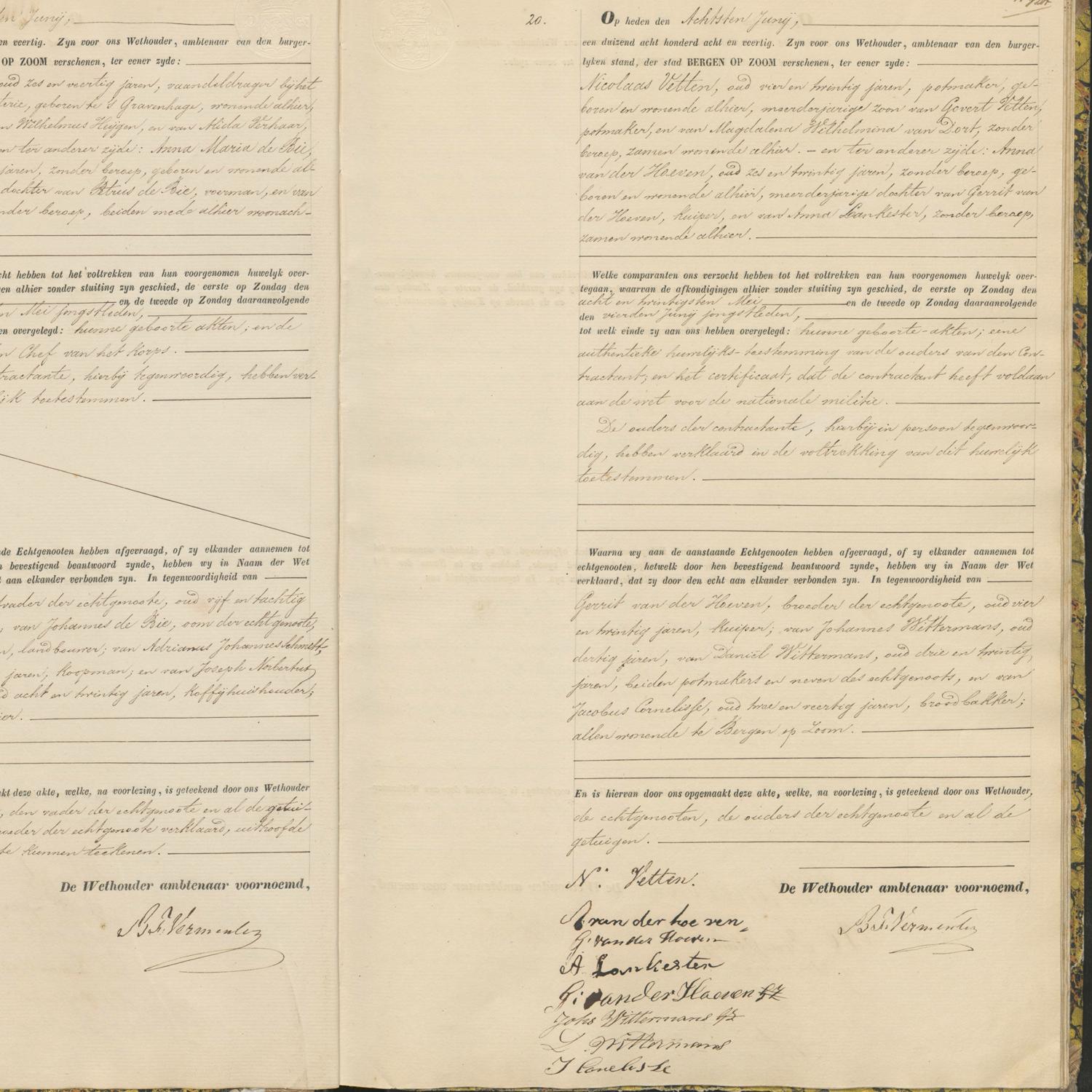 Civil registry of marriages, Bergen op Zoom, 1848, records 19-20