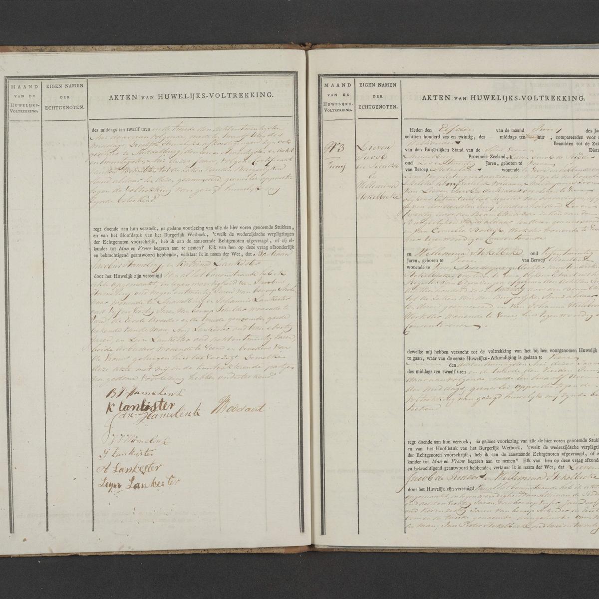 Civil registry of marriages, Veere, 1826, records 2-3