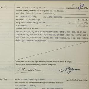 Civil registry of deaths, Rotterdam, 1956, records 791-794