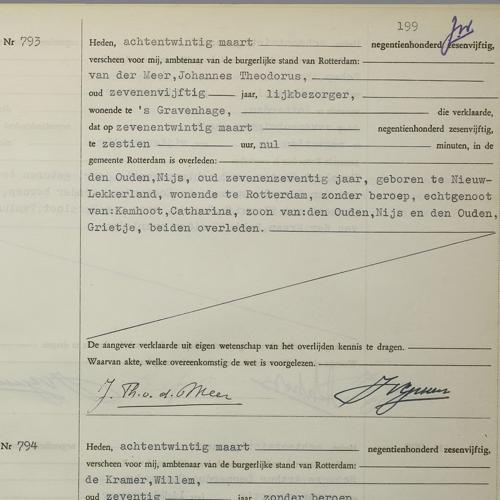 Civil registry of deaths, Rotterdam, 1956, records 791-794