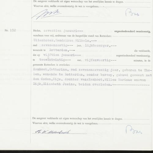 Civil registry of deaths, Rotterdam, 1962, records 191-194