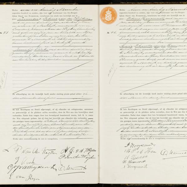 Civil registry of marriages, Noordwijk, 1916, records 43-44