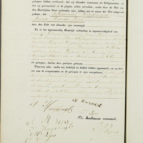 Civil registry of marriages, Ginneken en Bavel, 1857, record 2, left page