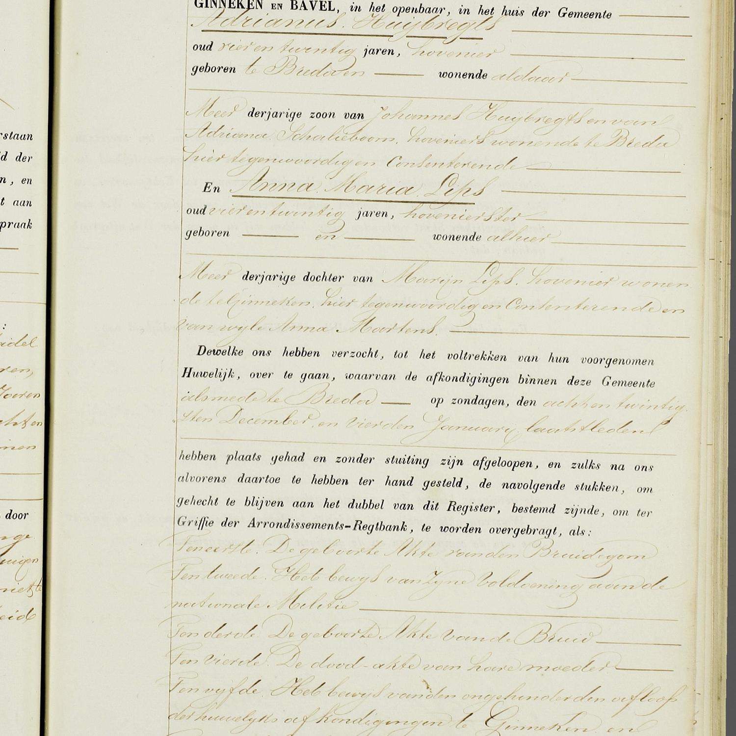 Civil registry of marriages, Ginneken en Bavel, 1857, record 2, right page