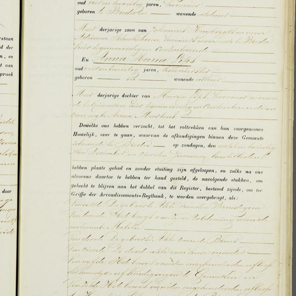 Civil registry of marriages, Ginneken en Bavel, 1857, record 2, right page