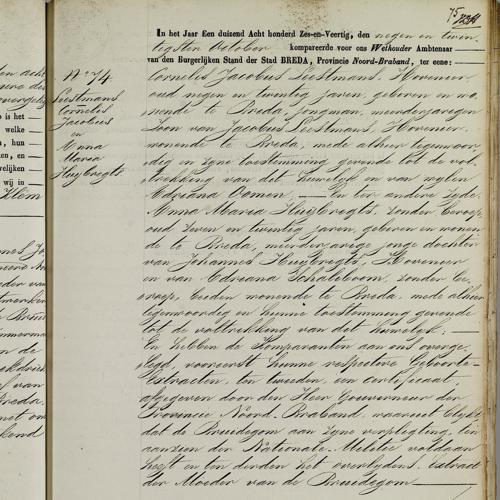 Civil registry of marriages, Breda, 1846, record 74, right page