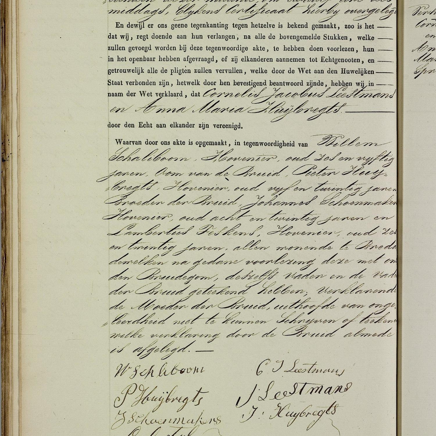 Civil registry of marriages, Breda, 1846, record 74, left page