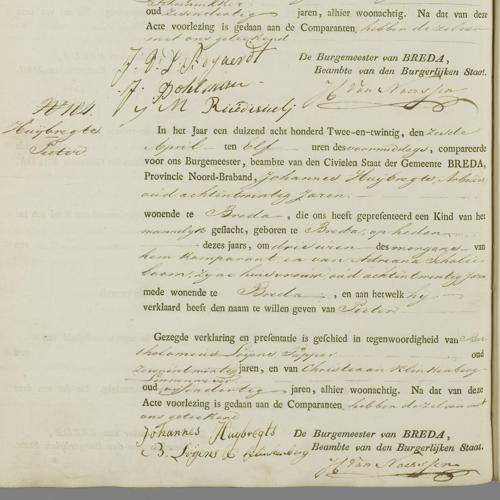 Civil registry of births, Breda, 1822, records 103-106