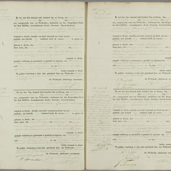 Civil registry of births, Breda, 1836, records 415-418