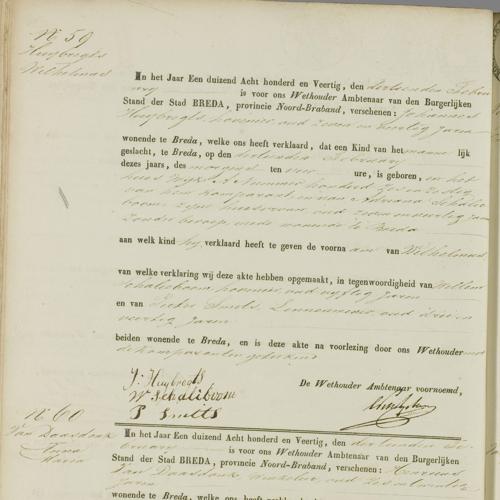 Civil registry of births, Breda, 1840, records 59-62