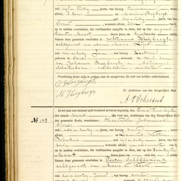 Civil registry of deaths, Breda, 1897, records 137-138