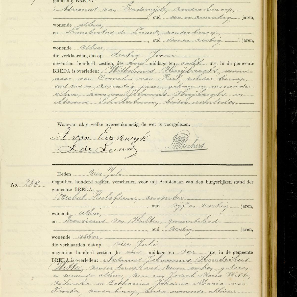 Civil registry of deaths, Breda, 1916, records 267-268