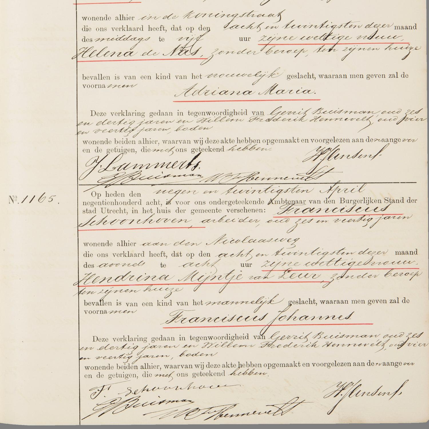 Civil registry of marriages, Utrecht, 1908, records 1163-1165