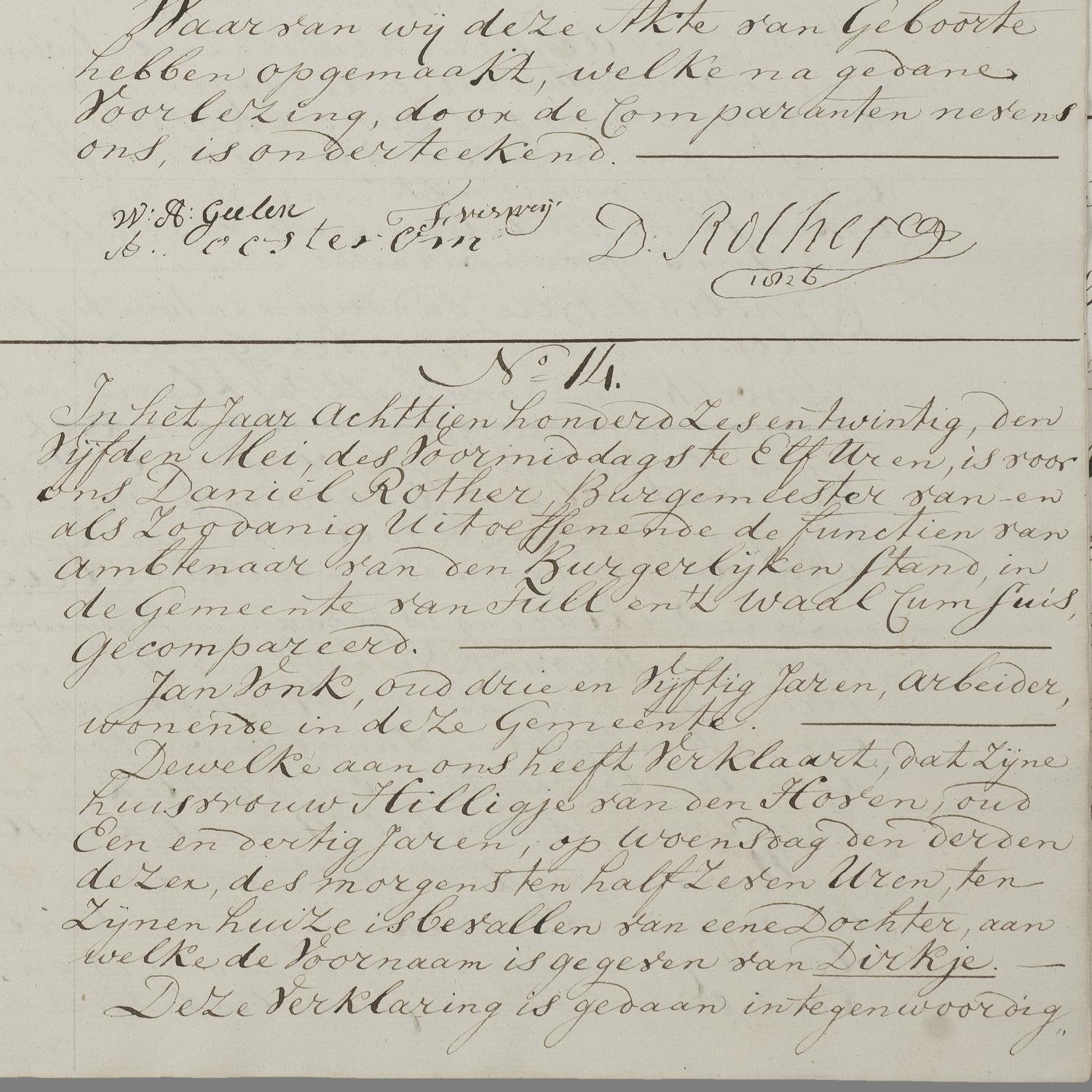 Civil registry of births, Tull en 't Waal, 1826, records 13-14