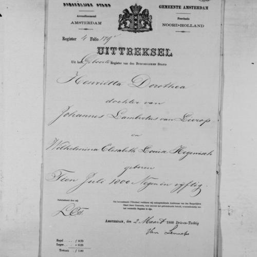 Extract of the birth record for Henriëtta Dorothea van Lierop, Amsterdam, 1800-03-02