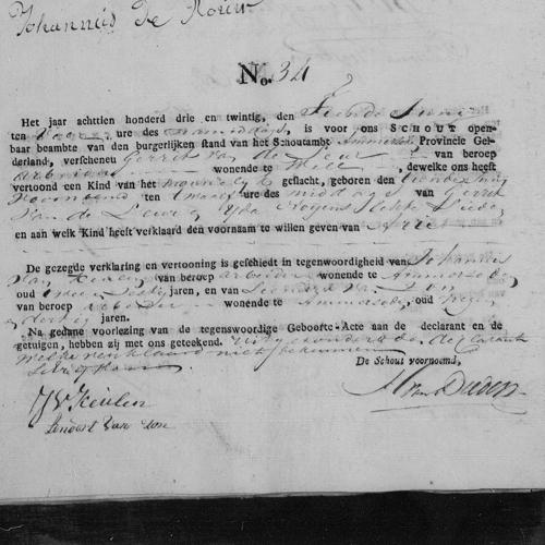 Civil registry of births, Ammerzoden, 1823, records 33-36