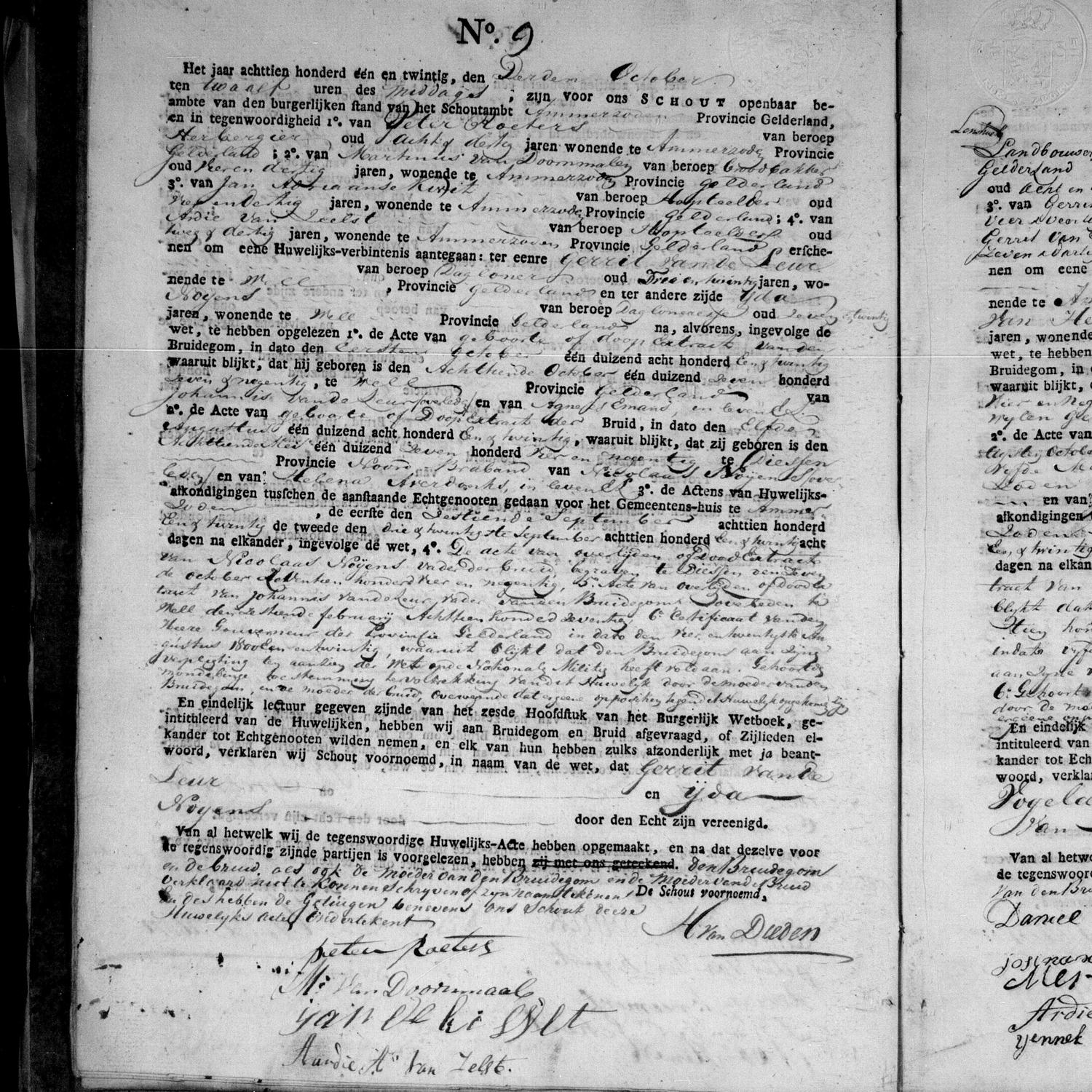 Civil registry of marriages, Ammerzoden, 1821, records 9-10