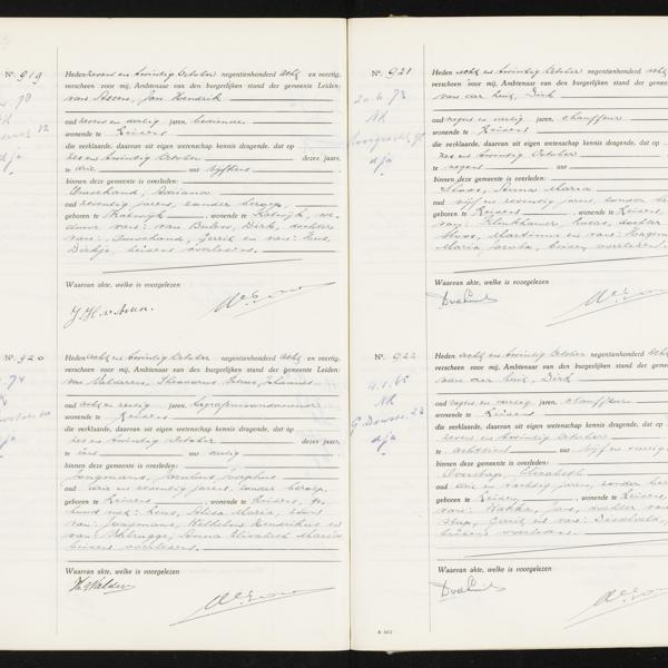 Civil registry of deaths, Leiden, 1948, records 919-922