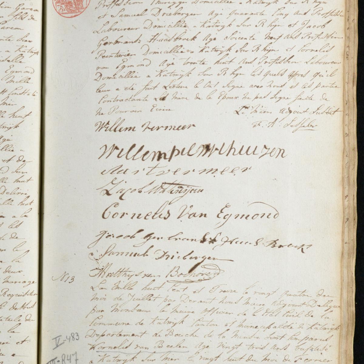 Civil registry of marriages, Katwijk, 1813, records 12-13