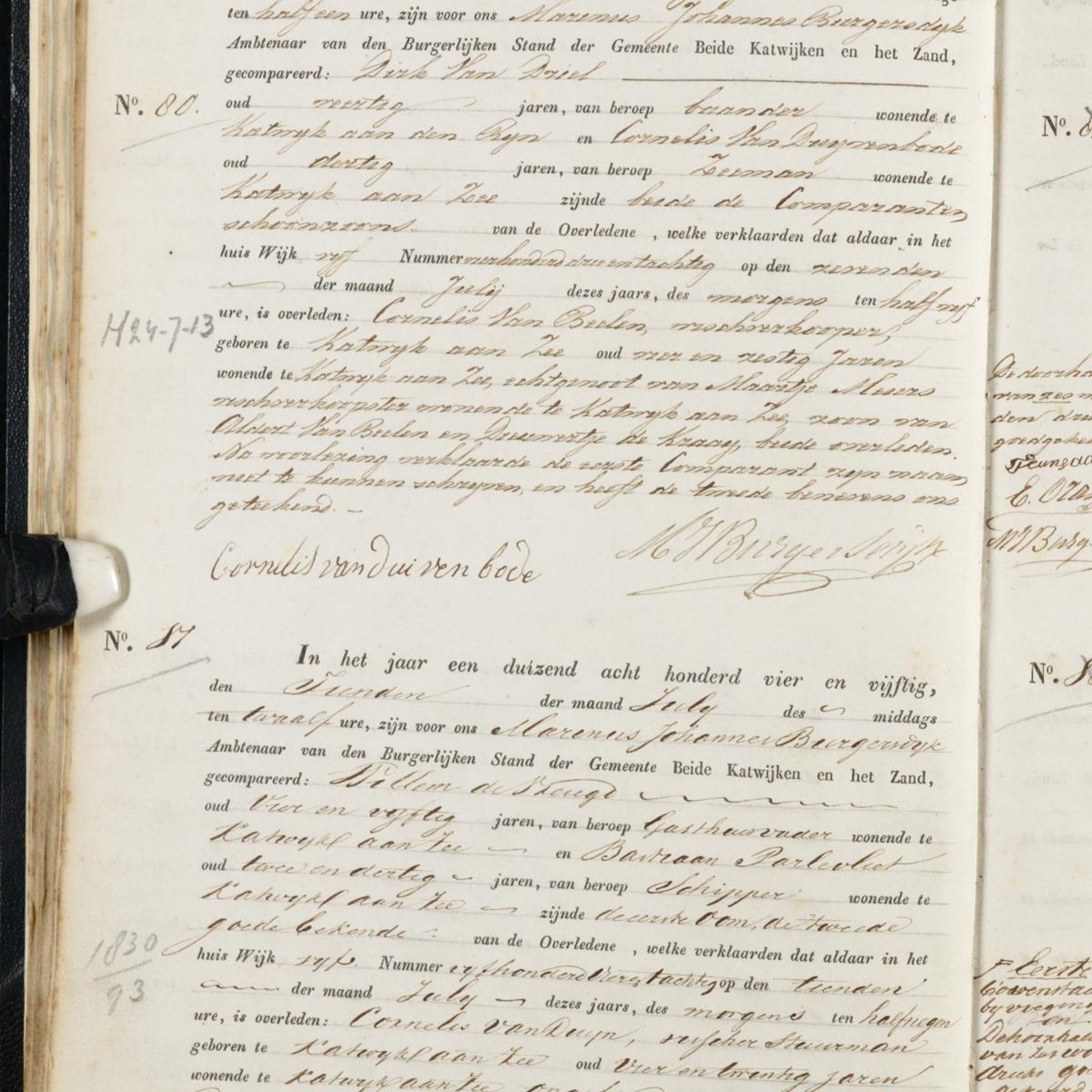 Civil registry of deaths, Katwijk, 1854, records 80-81