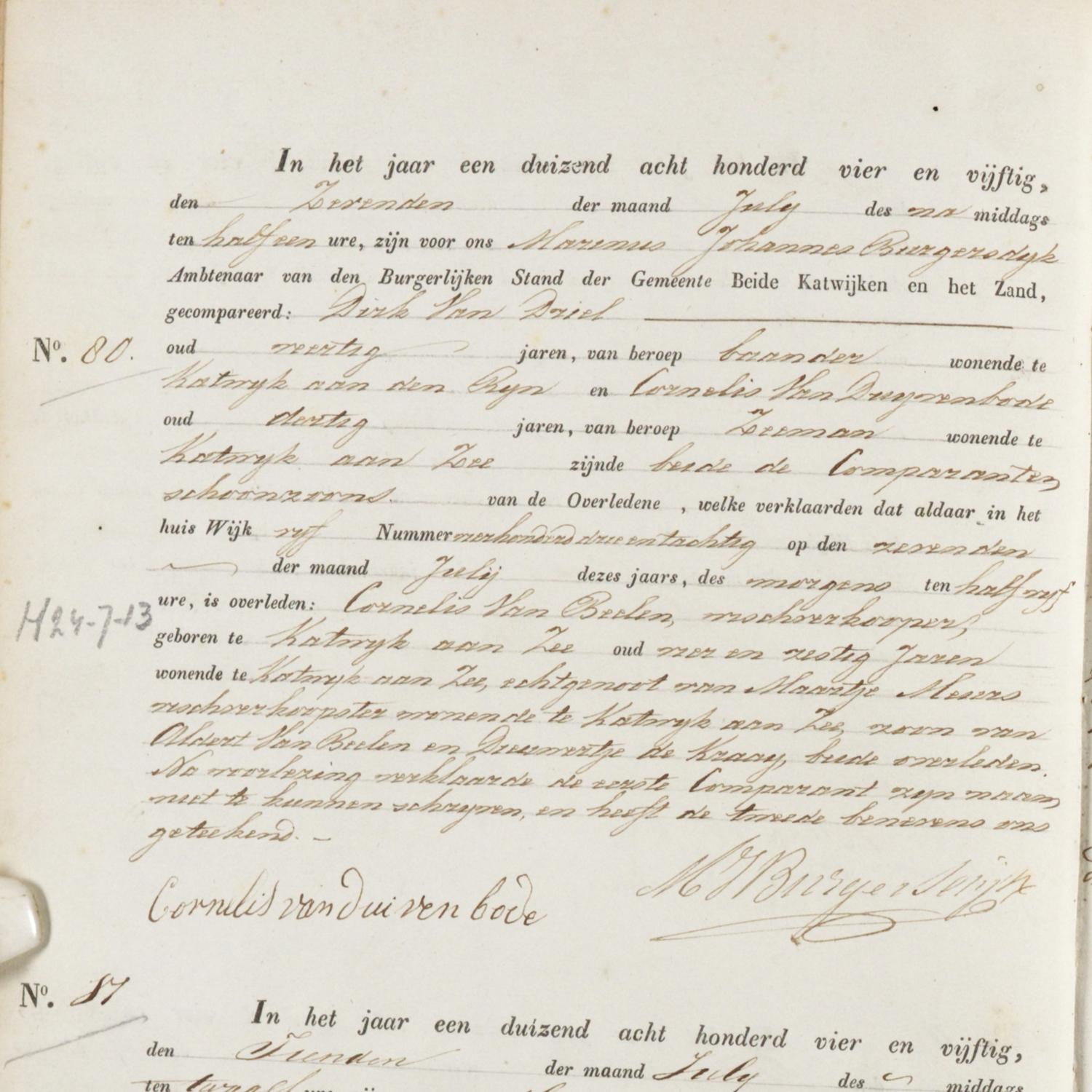 Civil registry of deaths, Katwijk, 1854, records 80-81