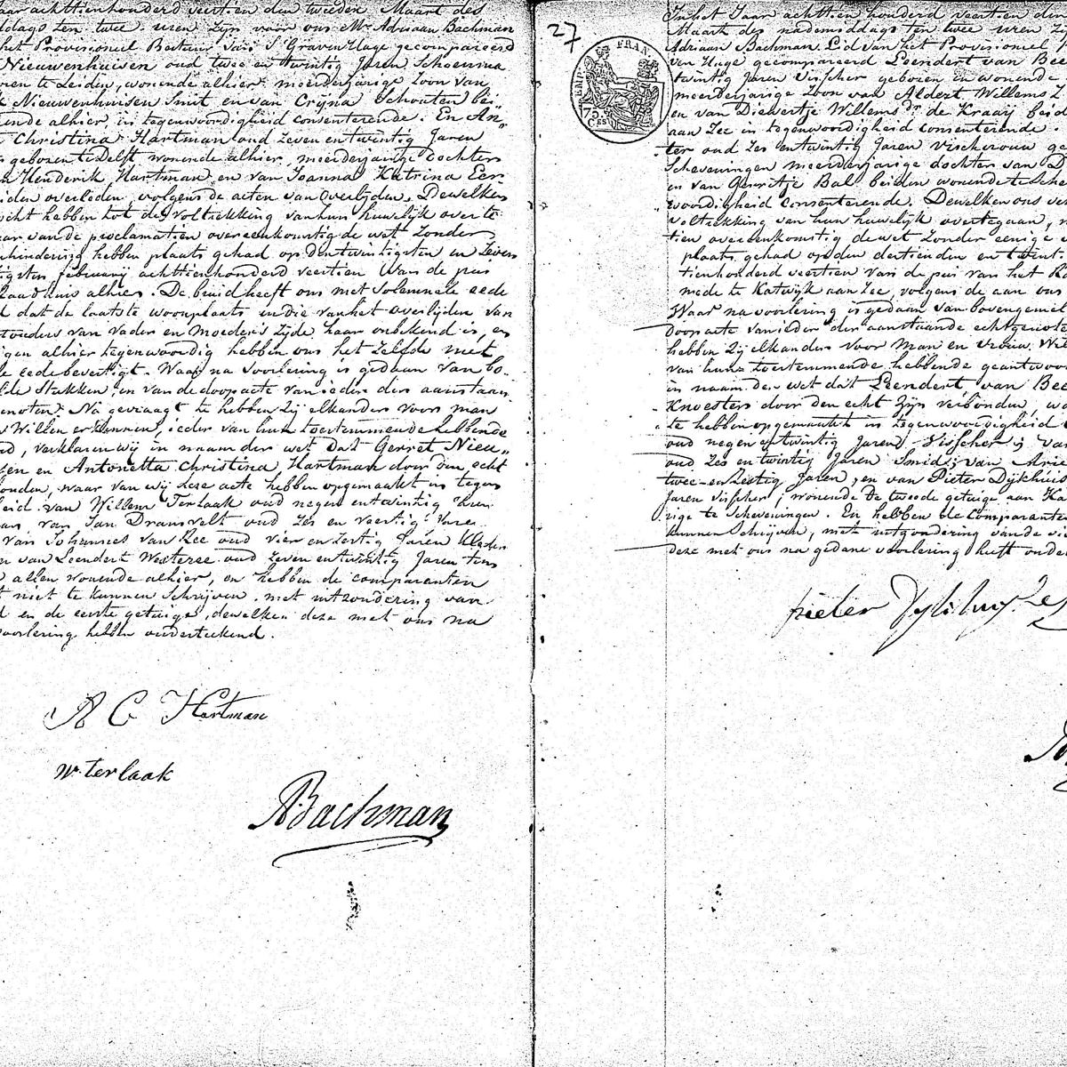 Civil registry of marriages, Den Haag, 1814, records 26a-27