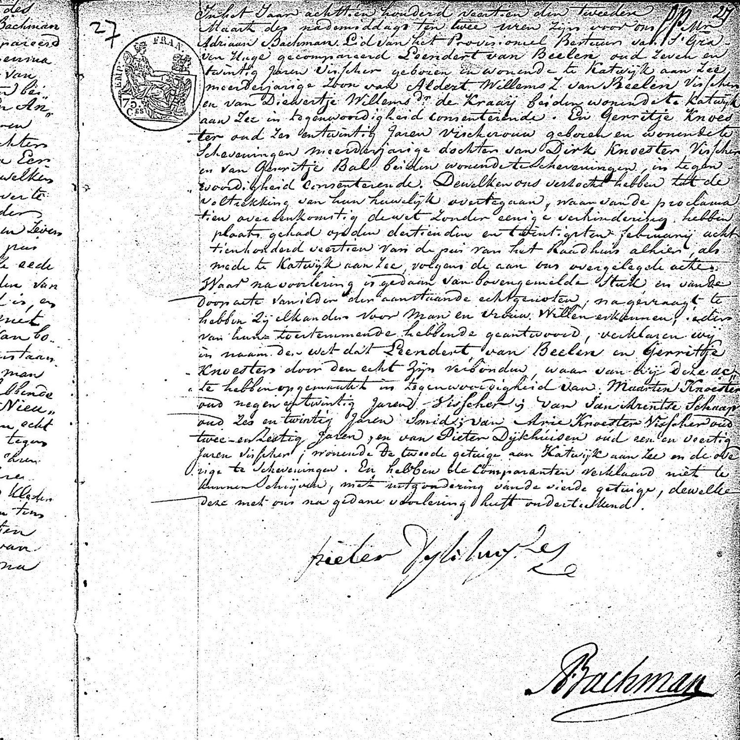 Civil registry of marriages, Den Haag, 1814, records 26a-27